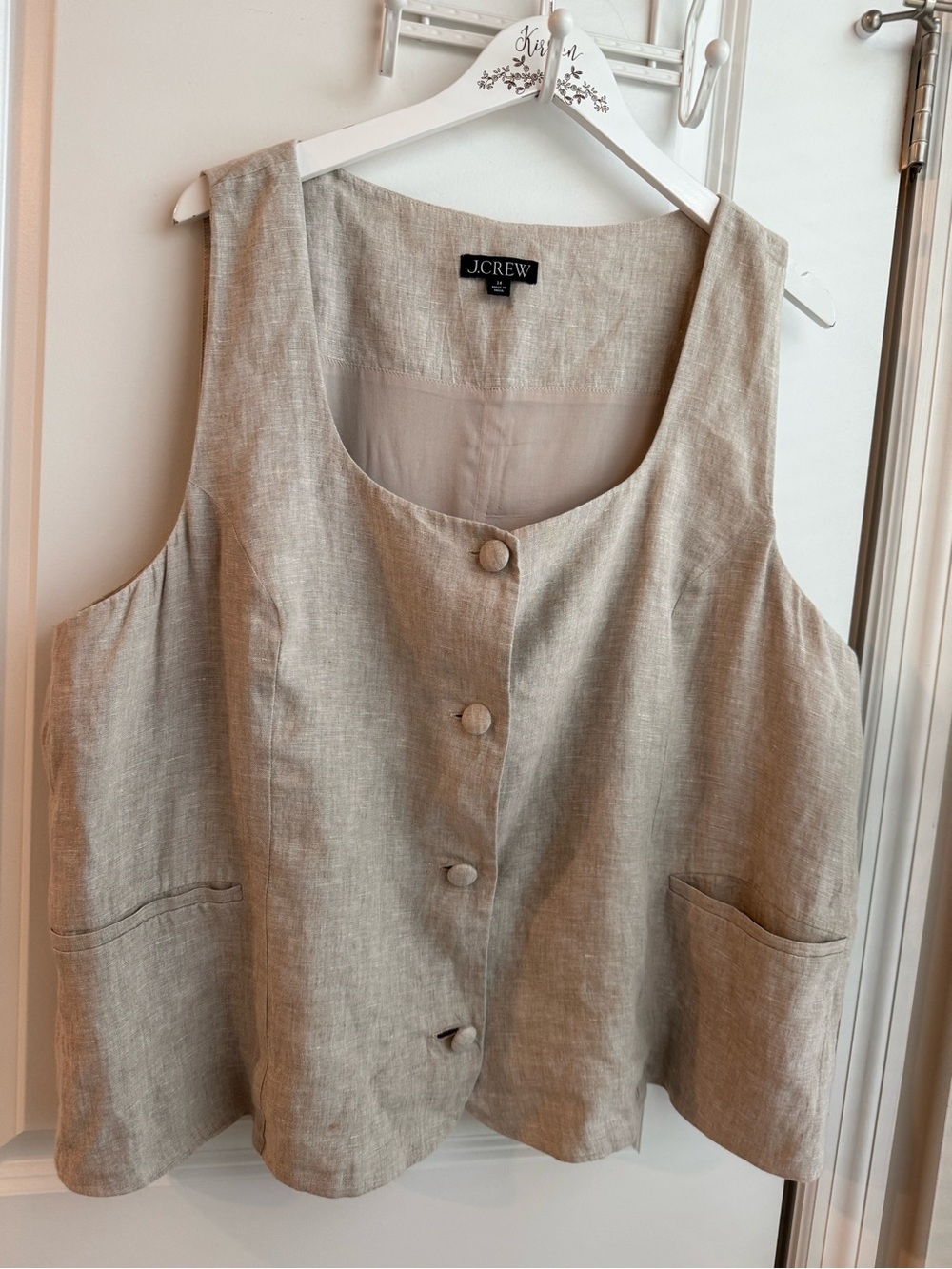 J. Crew Linen Vest Natural Beige Coastal Preppy Summer Layering size 24 Plus